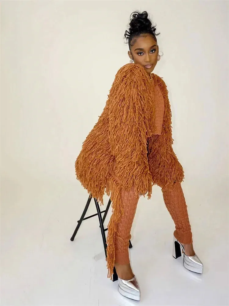 Warm Tassel Loose Long Sleeve Blazer