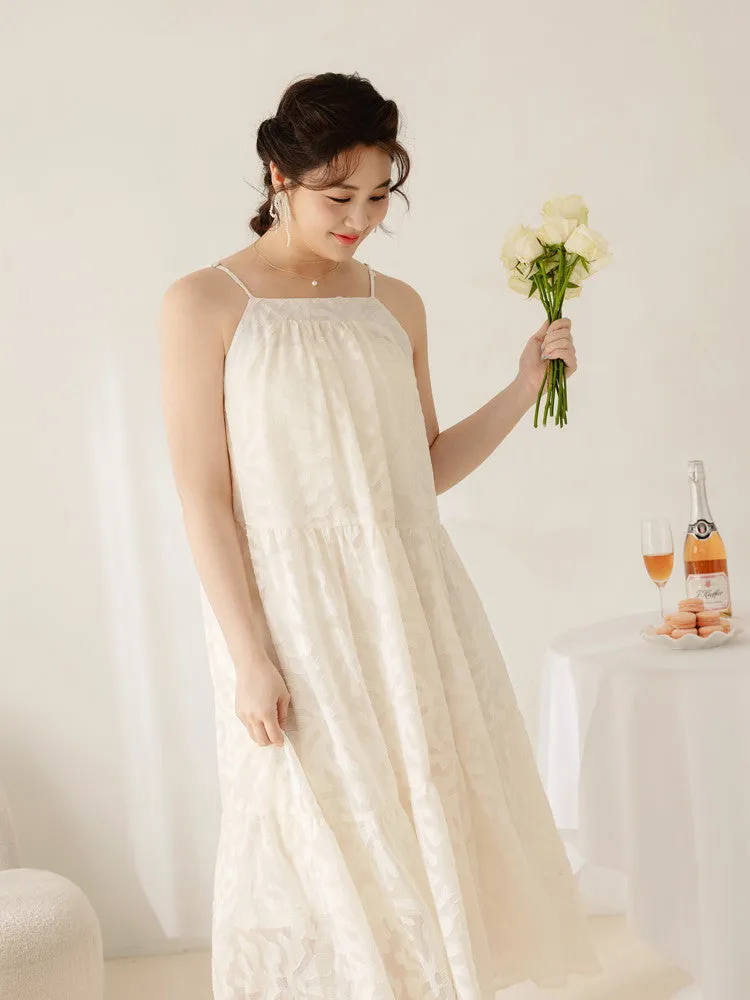 Wedding Party Floral Lace Strap Tiered Long Maxi Dress
