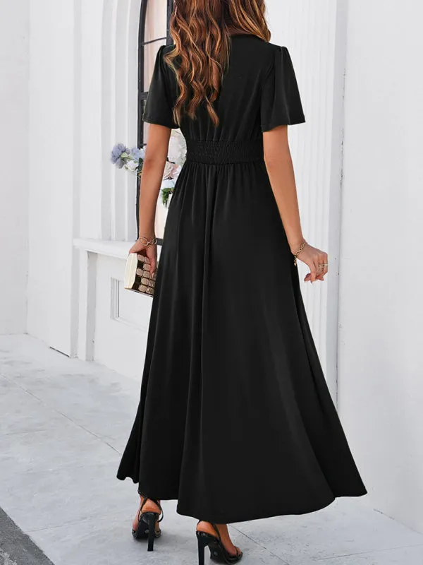 Women Elegant A-Line Slit Maxi Dress for Wedding Guests