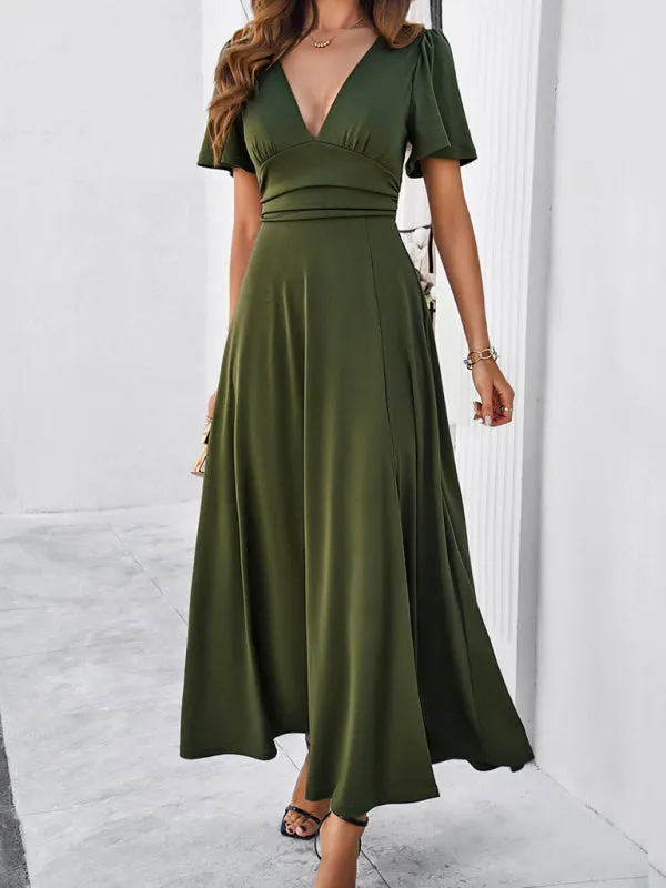Women Elegant A-Line Slit Maxi Dress for Wedding Guests