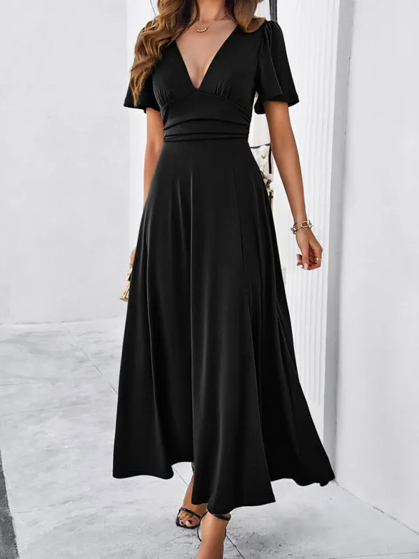 Women Elegant A-Line Slit Maxi Dress for Wedding Guests