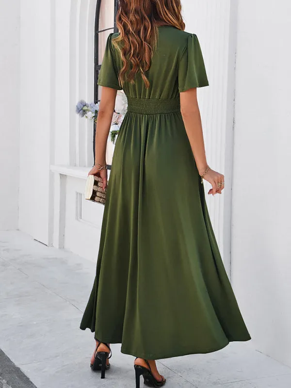 Women Elegant A-Line Slit Maxi Dress for Wedding Guests