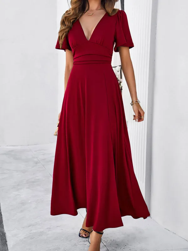 Women Elegant A-Line Slit Maxi Dress for Wedding Guests