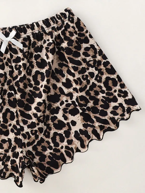 Women's Letter HONEY Printed Camisole   Leopard Print Shorts Homewear Set