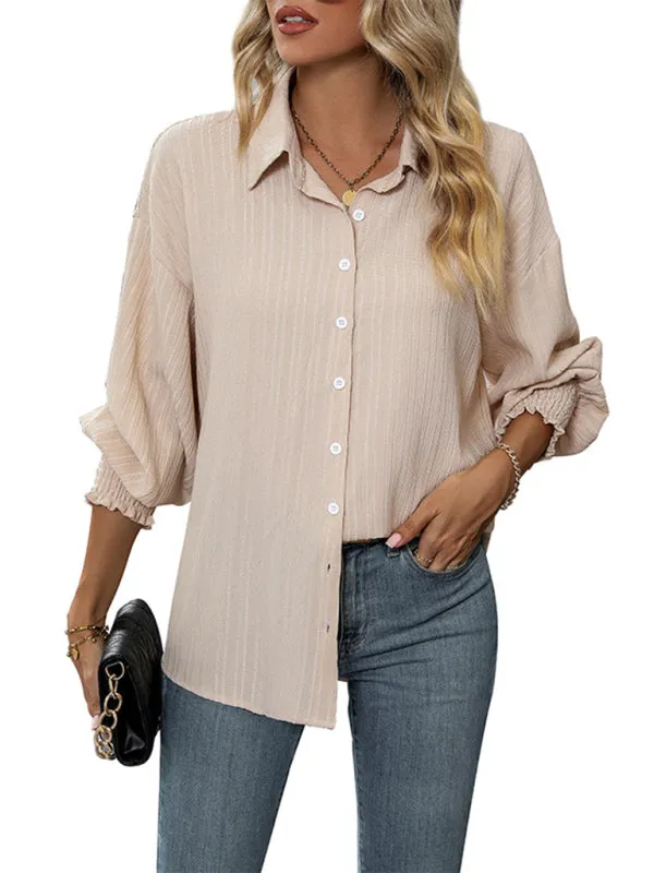 Women's new casual solid color long-sleeved shirt
