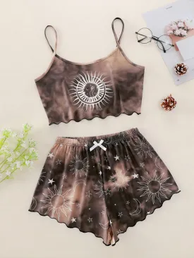 Women's Tie-Dye Xingyue Printing Camisole Top   Shorts Homewear Set