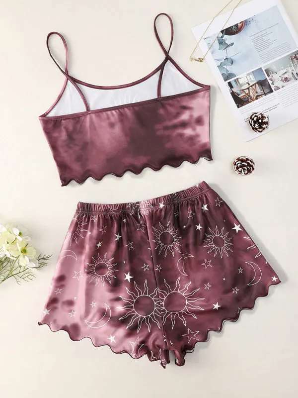 Women's Tie-Dye Xingyue Printing Camisole Top   Shorts Homewear Set