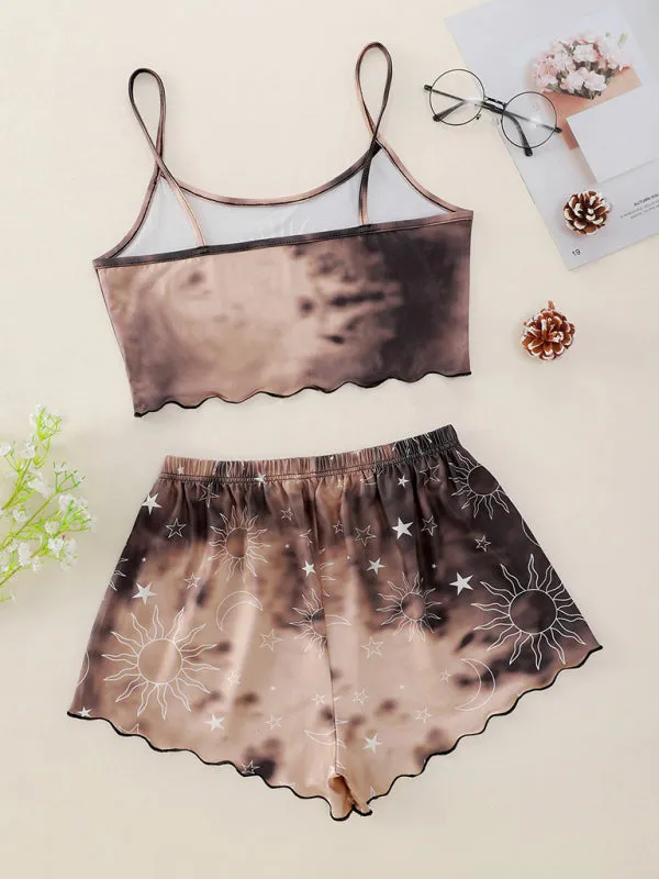 Women's Tie-Dye Xingyue Printing Camisole Top   Shorts Homewear Set