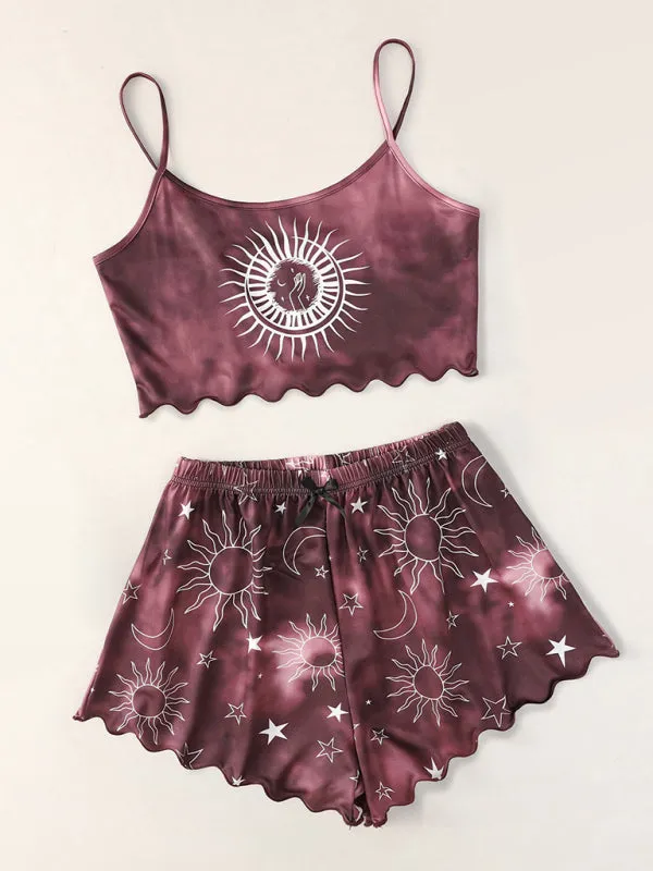 Women's Tie-Dye Xingyue Printing Camisole Top   Shorts Homewear Set
