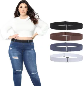 XZQTIVE No Show Invisible Elastic Belt for Women & Men, Adjuatable Stretch Belt with Flat Buckle for Jeans Pants Dreses
